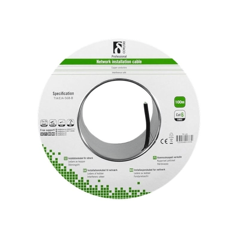Alfaco Cat6 F/UTP 100m buitenkabel 250MHz op rol stug 100% koper LSZH (Eca)